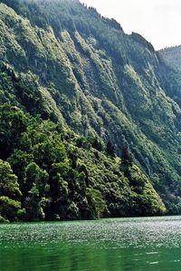 Scenic view of lake with mountains in background