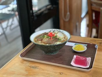 High angle view of food on table