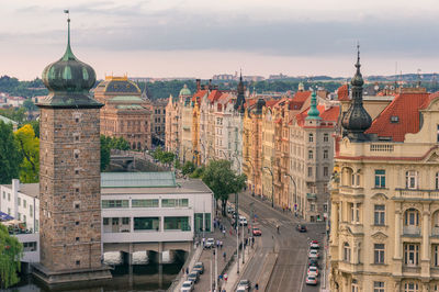 High angle view of buildings in city