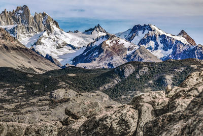 Scenic view of snowcapped mountains against sky