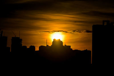 Silhouette buildings against sky during sunset