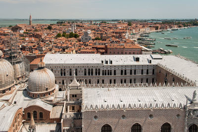 High angle view of buildings in city