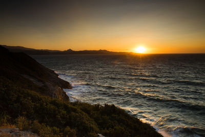 Scenic view of sea against sky during sunset