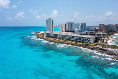 Aerial view of punta norte beach, cancun, mexico.