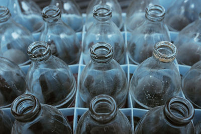 Full frame shot of bottles in crate