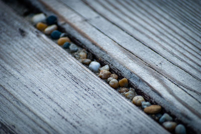 Close-up of wood and gravel