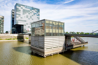 Architecture in harbor called medienhafen at the river rhine in the downtown of düsseldorf, germany