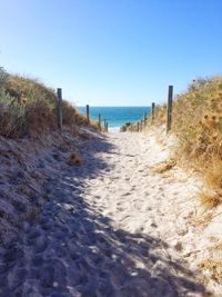 Scenic view of beach against clear sky