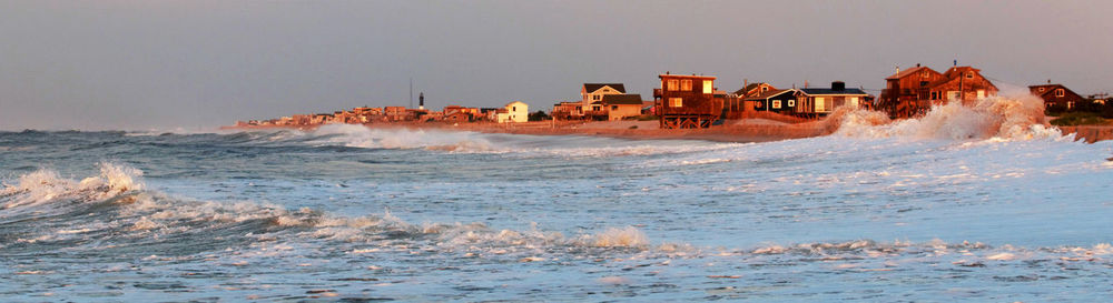 The coast of long island being battered by waves formed from hurricane hermine