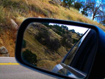 Reflection of car on side-view mirror