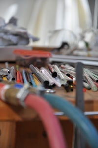 Close-up of pens on table