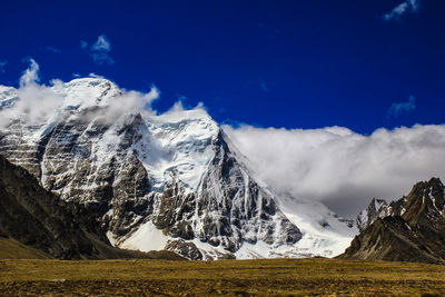 Scenic view of snowcapped mountains against sky