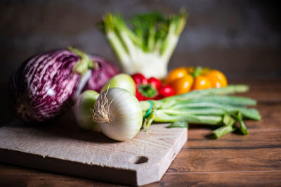 Close-up of vegetables on cutting board