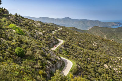 Landscape with mountain range serra de rodes and sea, spain