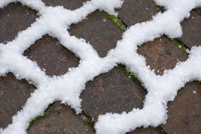 High angle view of frozen ice