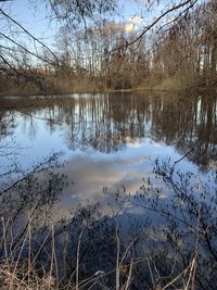 Scenic view of lake against sky during winter