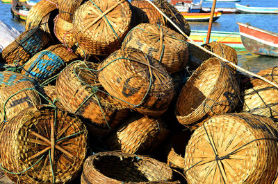 Close-up of fishing net on boat