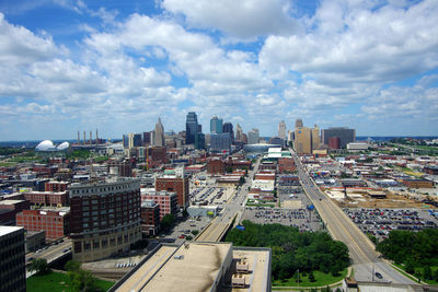 High angle view of cityscape against sky