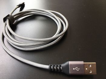 High angle view of usb cable on table