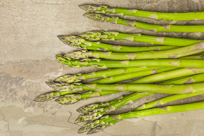 High angle view of asparagus on table