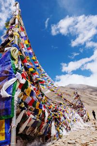 Prayer flags against blue sky