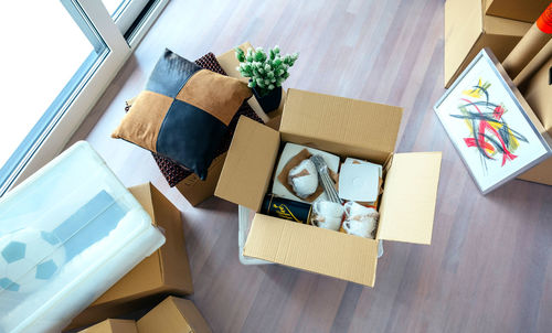 High angle view of box on table