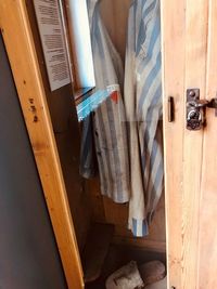 High angle view of clothes drying on floor at home