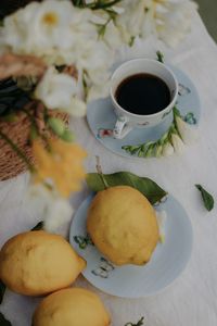 High angle view of coffee on table