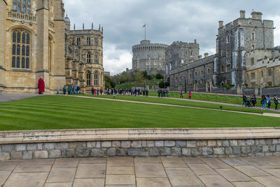 Group of people in front of historical building