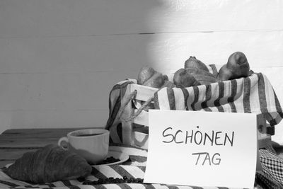 High angle view of text on table