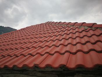 Low angle view of building roof against sky