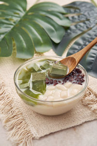 High angle view of breakfast on table