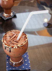 High angle view of chocolate drink on table