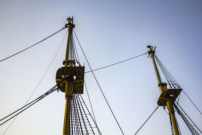 Low angle view of crane against clear sky