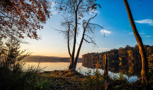 Scenic view of lake against sky during sunset