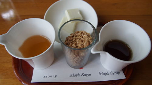 Close-up of breakfast on table