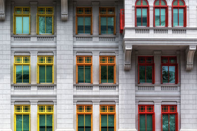 Old hill street police station colorful iconic windows. famous historical landmark in singapore