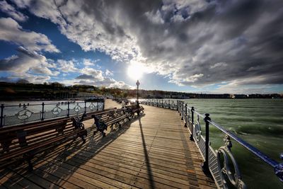 Panoramic view of pier over sea against sky