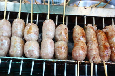 Close-up of meat on barbecue grill