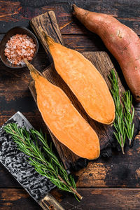 High angle view of vegetables on cutting board