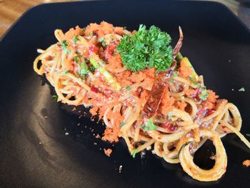 High angle view of meal served in plate