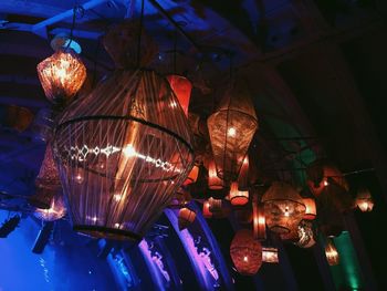 Low angle view of illuminated chandelier