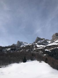 Scenic view of snowcapped mountains against sky