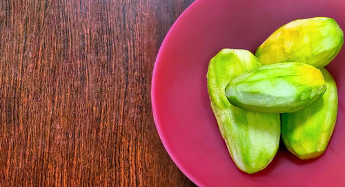 High angle view of bell peppers on table