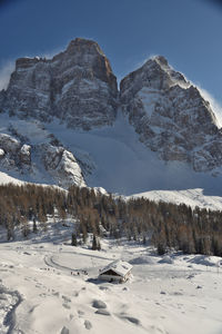 Scenic view of snowcapped mountains against sky