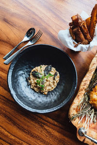 Directly above shot of food in bowl on table