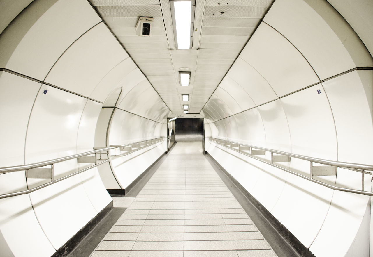 HIGH ANGLE VIEW OF UNDERGROUND WALKWAY