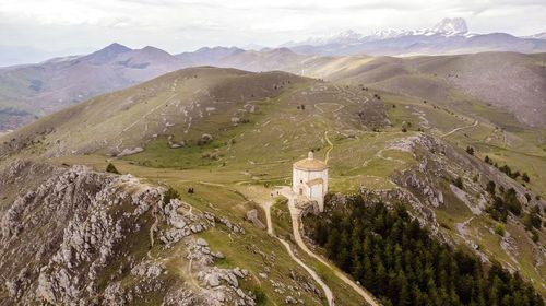 Rear view of mountain range against sky