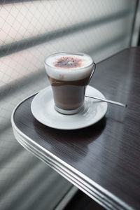 High angle view of coffee on table