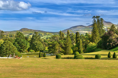 View of old long hill in wicklow mountains from powerscourt park, ireland